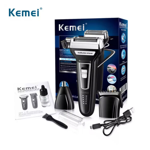 ⁦Kemei 3-in-1 Grooming Machine with Bonus Gift – KM-6558⁩ - الصورة ⁦3⁩