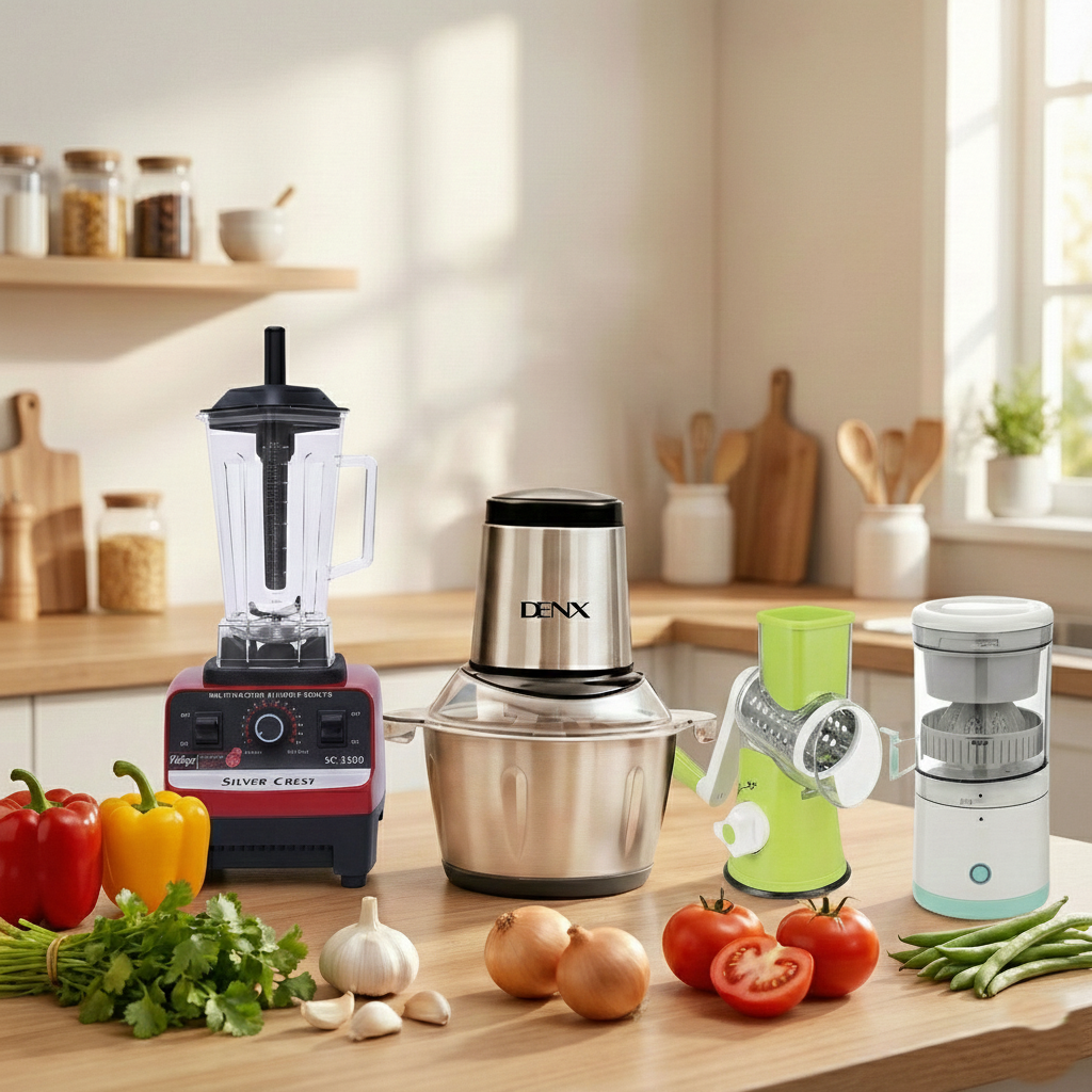 مجموعة المطبخ المتكامل 4 قطع خلاط ألماني + مفرمة 3 لتر + عصارة 400 مل + مبشرة 3 في 1